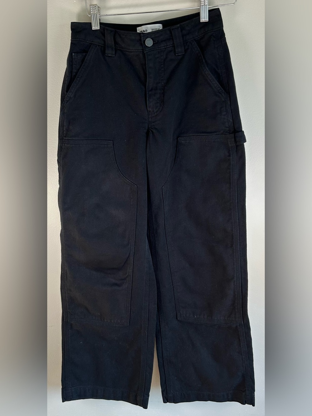 Aritzia TNA Supply Groundwork Pants Size 0 Cotton Black Double Knee Panels EUC